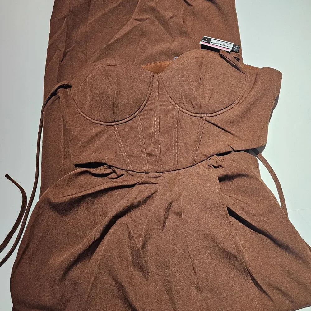 Prettylittlething Maternity Chocolate Ruched Seam Detail Acetate Slinky Dress S - Picture 4 of 5